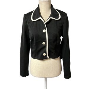 Vintage Francine Browner Cropped Blazer Jacket Black White Womens Size L
